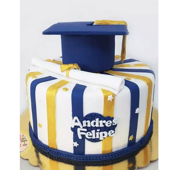 Las ideas del pastel de graduación azul y amarillo