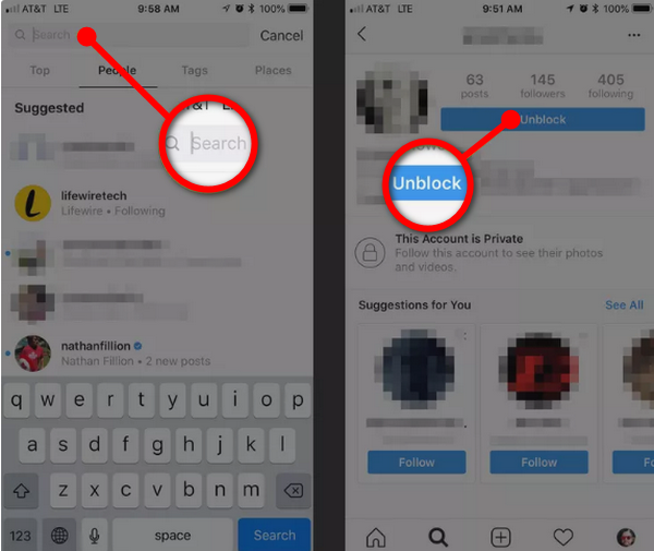 Débloquer quelqu'un d'Instagram en utilisant le nom d'utilisateur