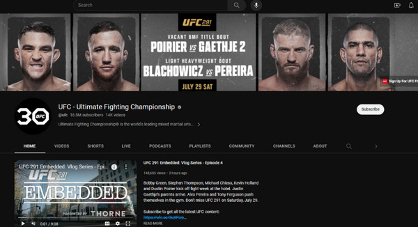 YouTube UFC-kanal Gratis UFC-ström