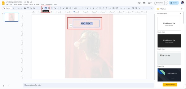 Fügen Sie Text über dem Bild von Google Slides hinzu