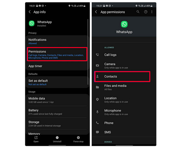 Android संपर्क अनुमति