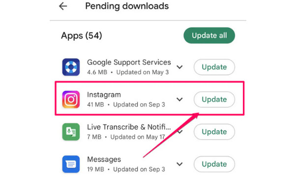 Atualização do Android no Instagram