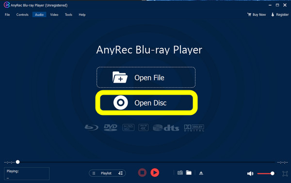 Hauptbildschirm des Anyrec Blu-ray-Players