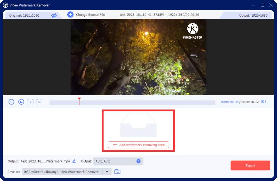 Odaberite područje za uklanjanje vodenog žiga