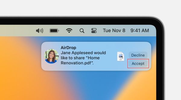 Confirm the AirDrop from iPhone to Mac