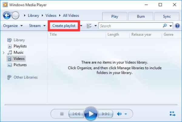 Opret afspilningsliste Windows Media Player