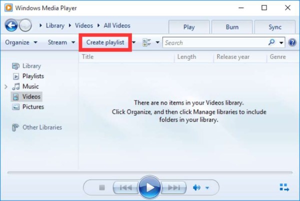 Opprett spilleliste Windows Media Player