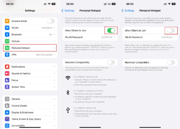 Disattiva l'hotspot personale per risolvere il problema Nessuna persona trovata di AirDrop