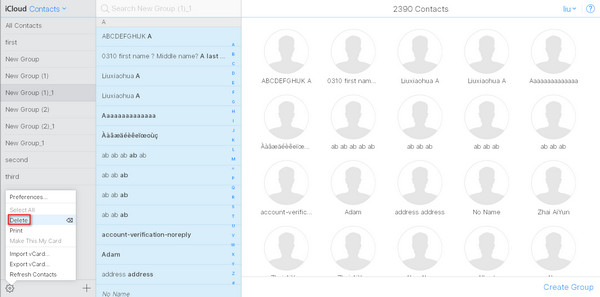 使用 iCloud 刪除多個聯絡人