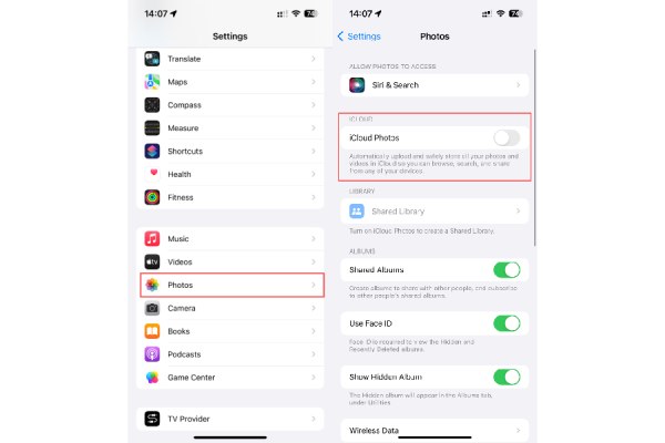 הפעל תמונות iCloud