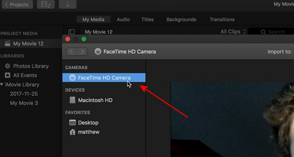 Caméra FaceTime iMovie