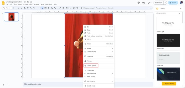 Pronađite opcije formata Google Slides