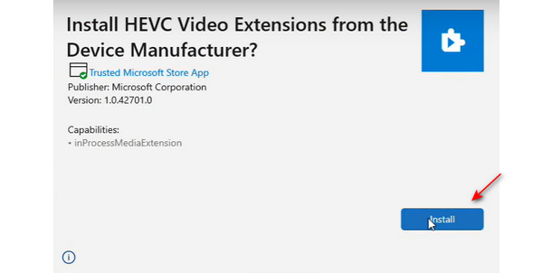 تثبيت نظام HEVC لنظام التشغيل Windows 11