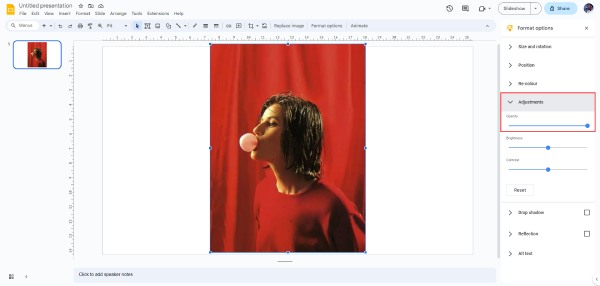 Faceți imaginile transparente Google Slides