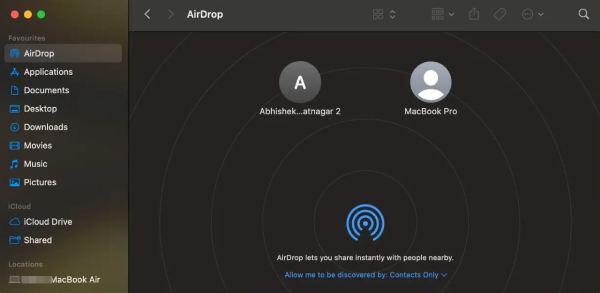 פתח את חלון AirDrop עבור Airdrop שלא הצליח לשמור פריט