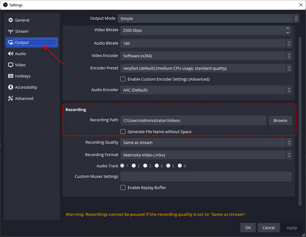 Recording Path OBS