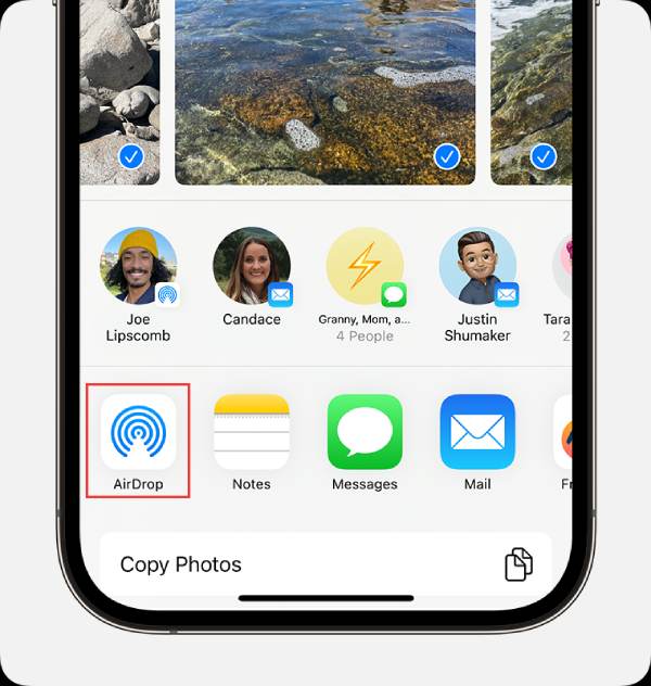 לחצן AirDrop לשיתוף
