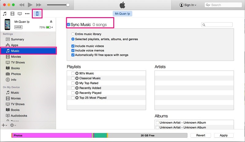 نقل الموسيقى من الأيبود إلى الأيفون عبر iTunes