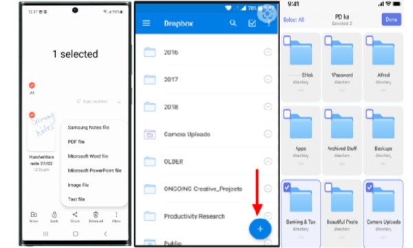 Transferir notas do Samsung para o Dropbox do iPhone