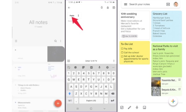 Trasferisci Samsung Notes su iPhone Google Keep