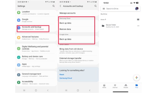 Transferir pasta segura Samsung para Google Drive