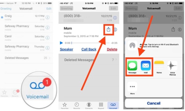 Transferați mesageria vocală pe noi mesaje e-mail iPhone