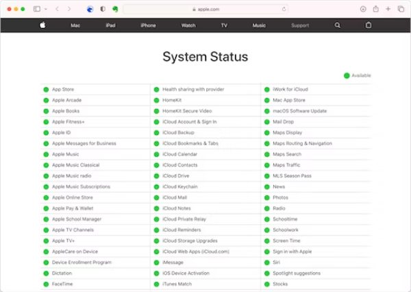 Verifica lo stato del server Apple