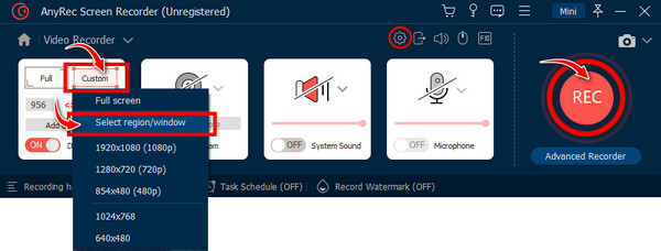 Anyrec Selecteer Opnamegebied en vervolgens Opnemen