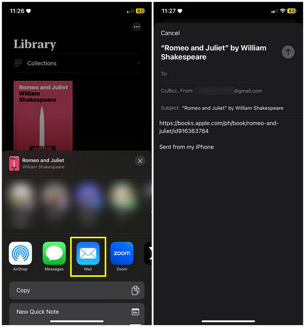 העברת אימייל iBooks