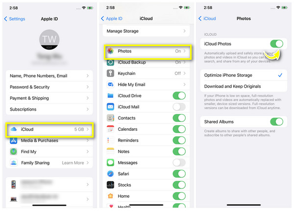 iCloud הפעל תמונות