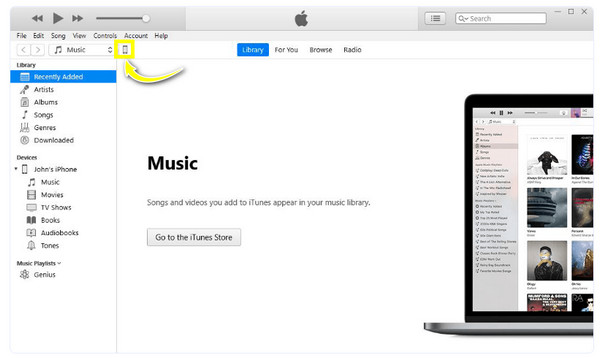 iTunes Cliquez sur l'icône iPhone