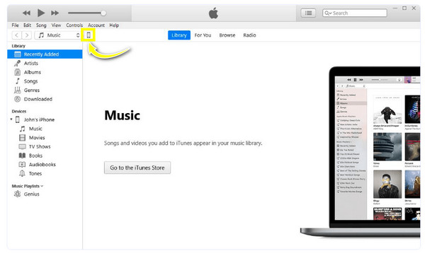 iTunes Nhấp vào biểu tượng iPhone