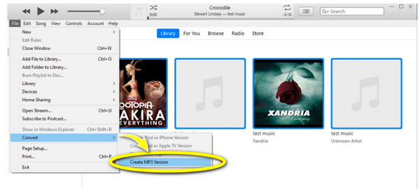 iTunes létrehozása MP3 verzió