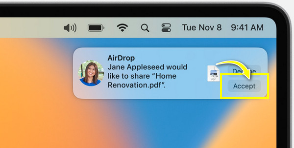 मैक एयरड्रॉप स्वीकार करें