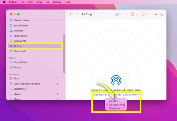 Mac Cambiar la configuración de AirDrop