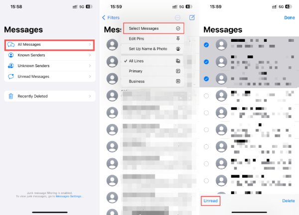 Označit více textových zpráv jako nepřečtené na iPhone