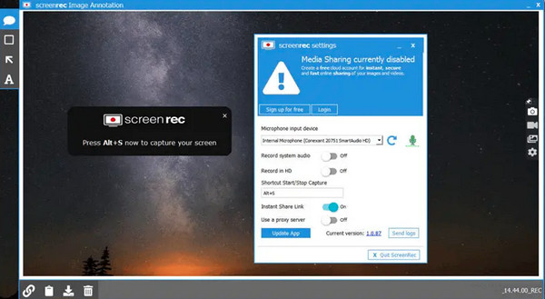 ScreenRec-Bildschirmrekorder ohne zeitliche Begrenzung