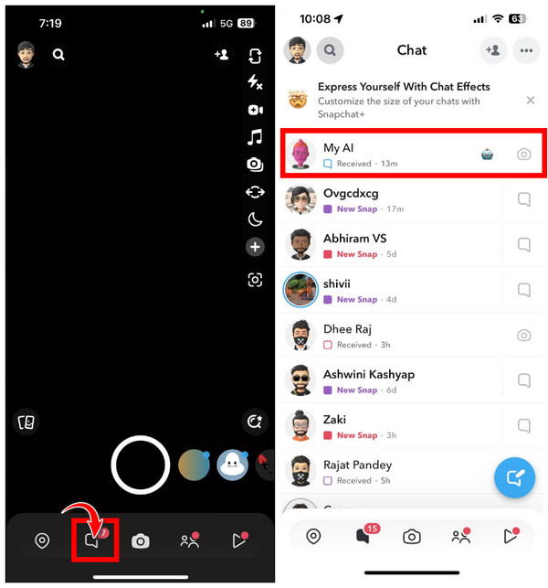 Sezione chat di Snapchat