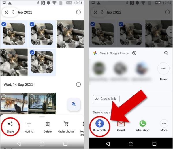 Siirrä valokuvat Androidista Android Bluetoothiin