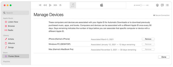 قم بإلغاء ربط معرف Apple نفسه من خلال iTunes Apple Music