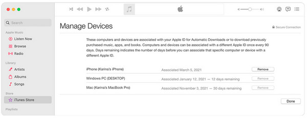 iTunes Apple Music के माध्यम से समान Apple ID को अनलिंक करें