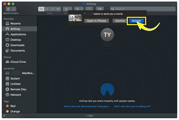 Airdrop Κάντε κλικ στην Αποδοχή στο Mac