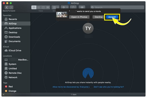 Airdrop לחץ על קבל ב-Mac