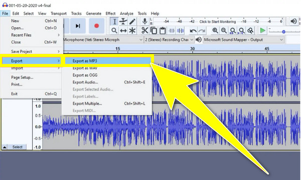 الجرأة تصدير بصيغة MP3