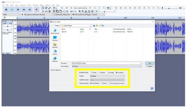 Audacity Ustaw ustawienia MP3