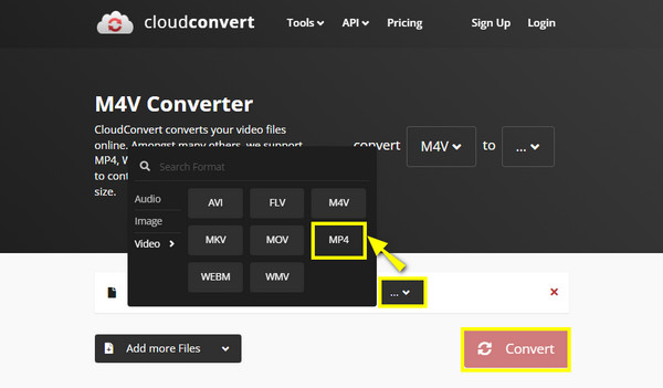 CloudConvert Tukar kepada M4V kepada MP4