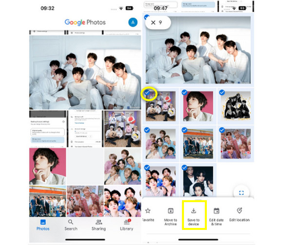 Google Photos บันทึกลงในอุปกรณ์