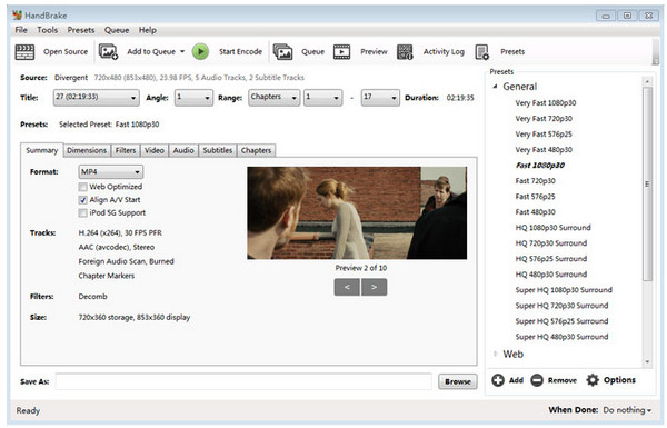 HandBrake המרת AVCHD ל-MP4