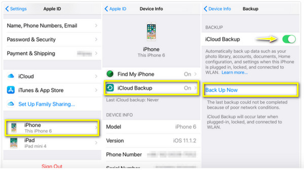 Mensajes de iPhone de copia de seguridad de iCloud para iOS 11