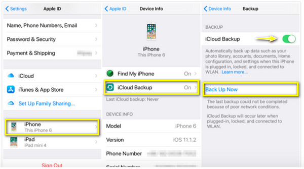 ข้อความสำรองข้อมูล iPhone ของ iCloud สำหรับ iOS 11